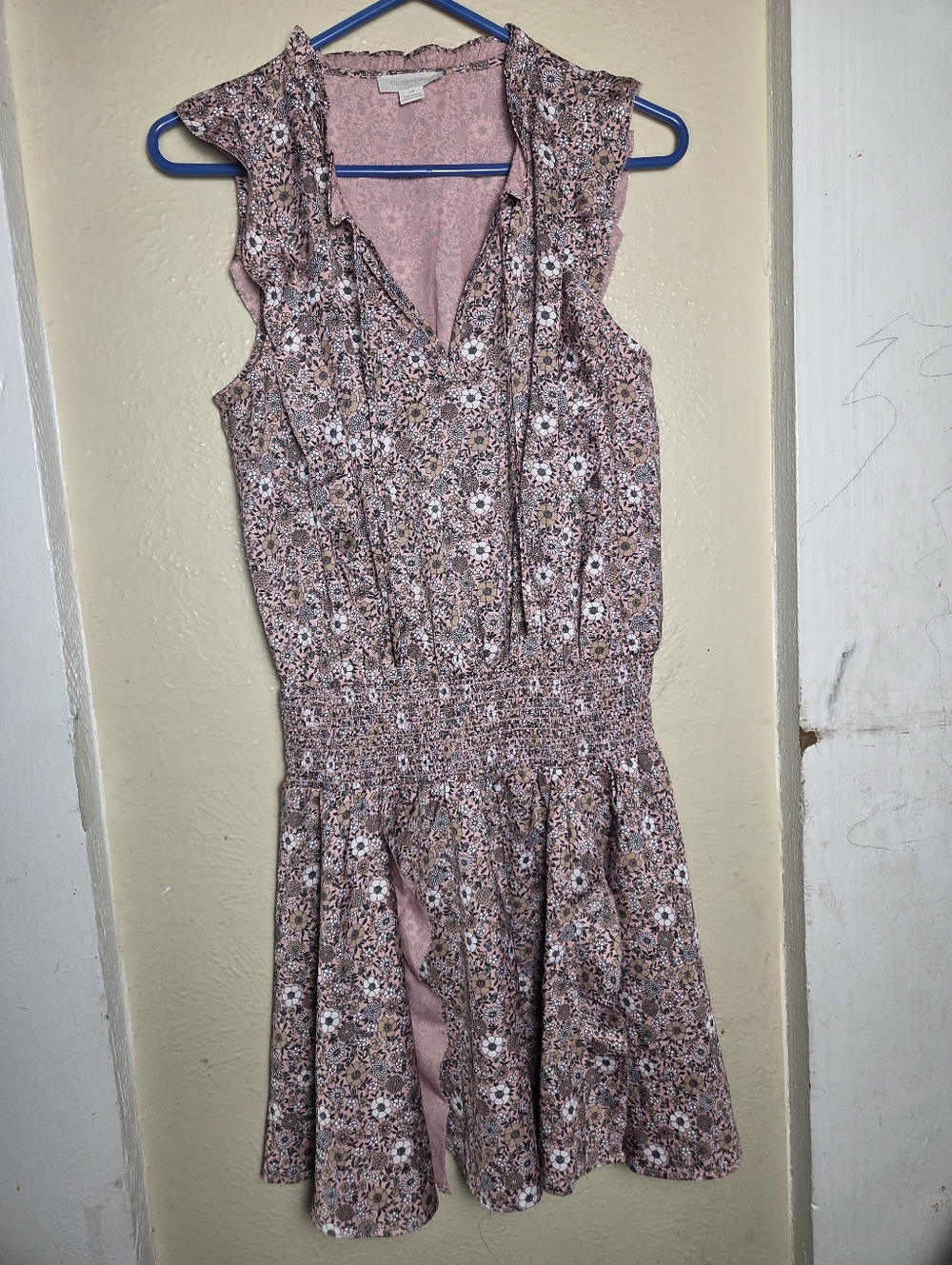 Outerknown Mini Dress Sleeveless Smocked Ruffle Floral Multicolor Size Small